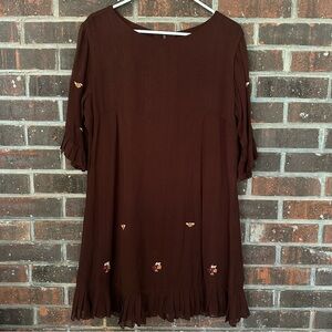 Vintage Brown Wednesday’s Child Ruffled Short Sleeve Flower Dress